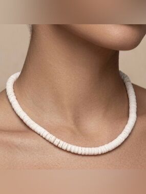 Arctic White Shell Heishi Bead Necklace Clean Girl Aesthetic